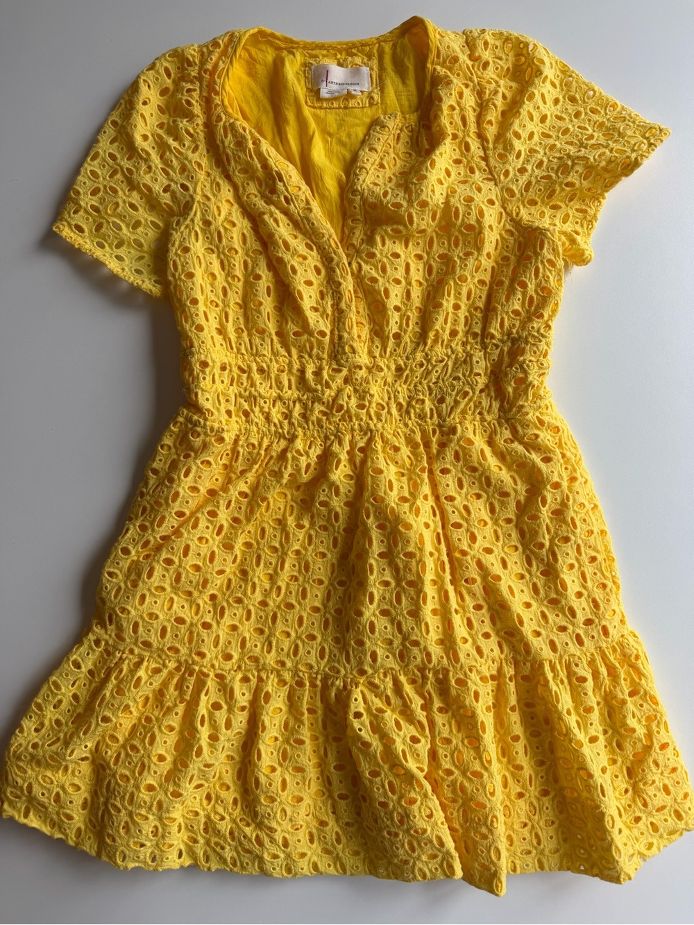 Anthropologie Yellow Eyelet Mini Dress
